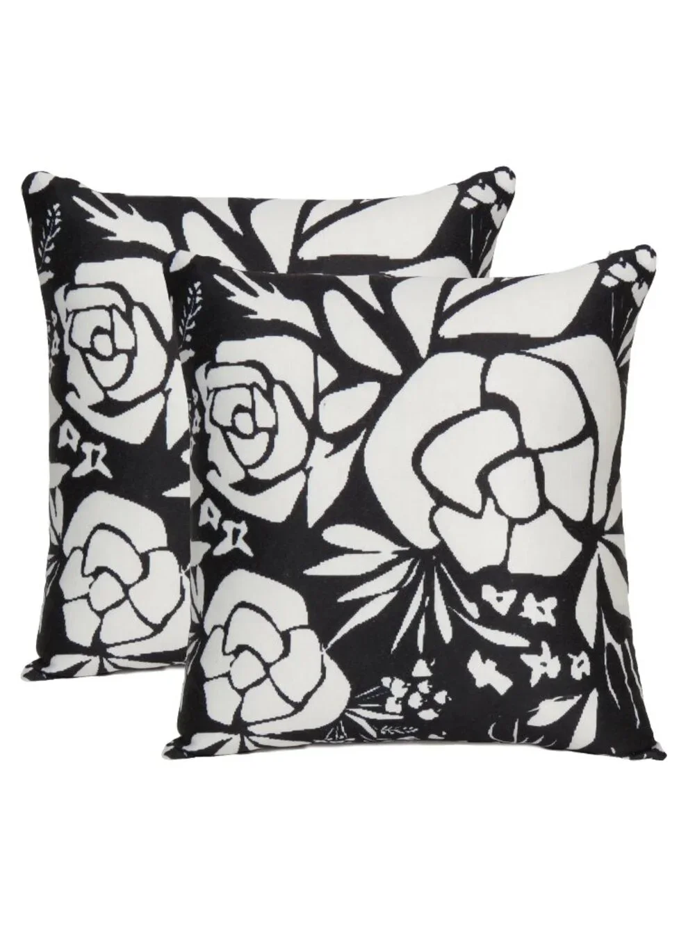Oussum White Black Floral Printed Cotton Cushion Cover Boho Pillow Case Set Of 2